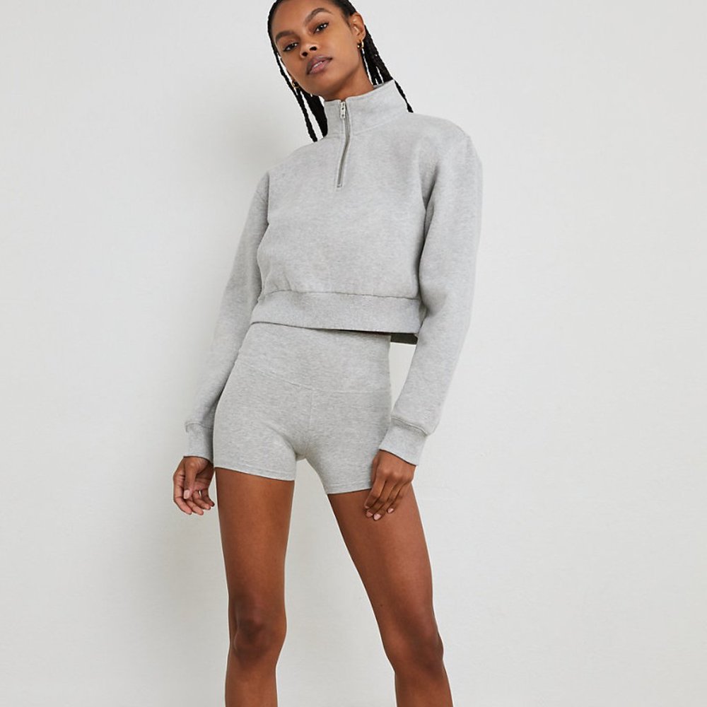Tna Cozy Fleece Perfect 1/4 Zip Sweatshirt in Heather Chrome